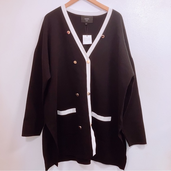 ALEEZA PARIS DOUBLE BREASTED KNIT QUITE LUXURY CARDIGAN GOLDEN BUTTONS Plus 5X - Picture 1 of 6